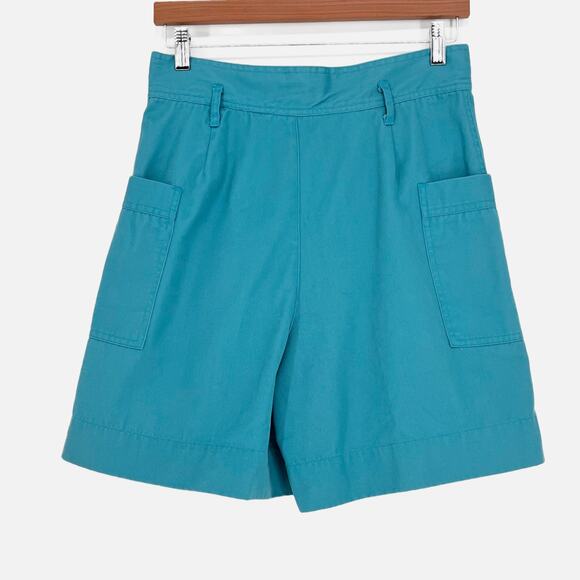 Vintage 80s {Harbor Lights} A-Line High-Waist Mom Shorts Turquoise Blue Medium - Picture 3 of 9